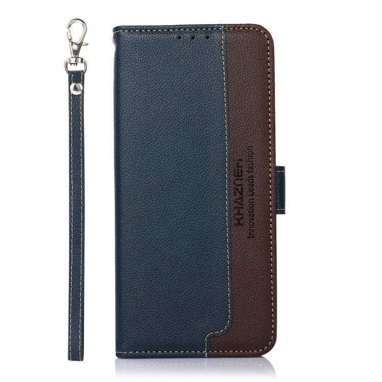 KHAZNEH RFID Blocking Litchi Texture PU Leather Case Wallet Phone Stand Case with Anti-lost Lanyard for Google Pixel 6a - Blue