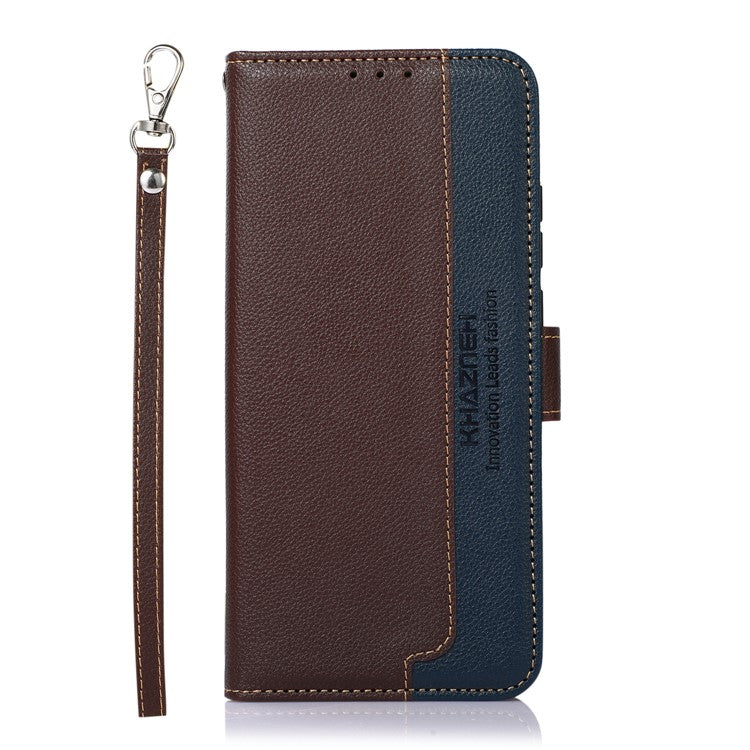 KHAZNEH RFID Blocking Litchi Texture PU Leather Case Wallet Phone Stand Case with Anti-lost Lanyard for Google Pixel 6a - Brown