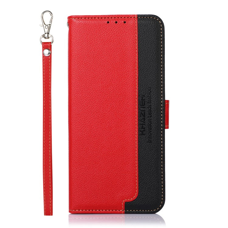 KHAZNEH RFID Blocking Litchi Texture PU Leather Case Wallet Phone Stand Case with Anti-lost Lanyard for Google Pixel 6a - Red