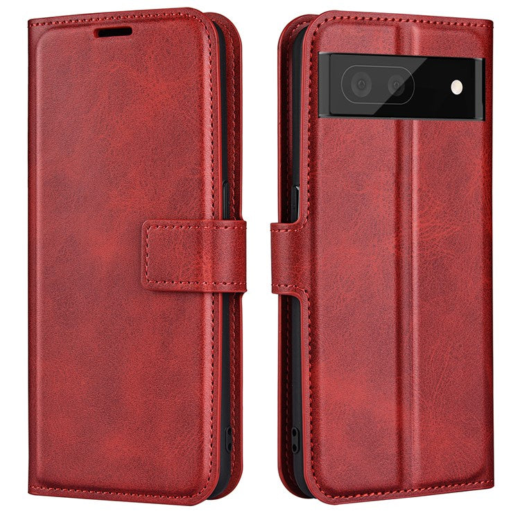 Magnetic Clasp Folio Flip PU Leather + TPU Phone Case Foldable Stand Shockproof Protective Cover for Google Pixel 6a - Red