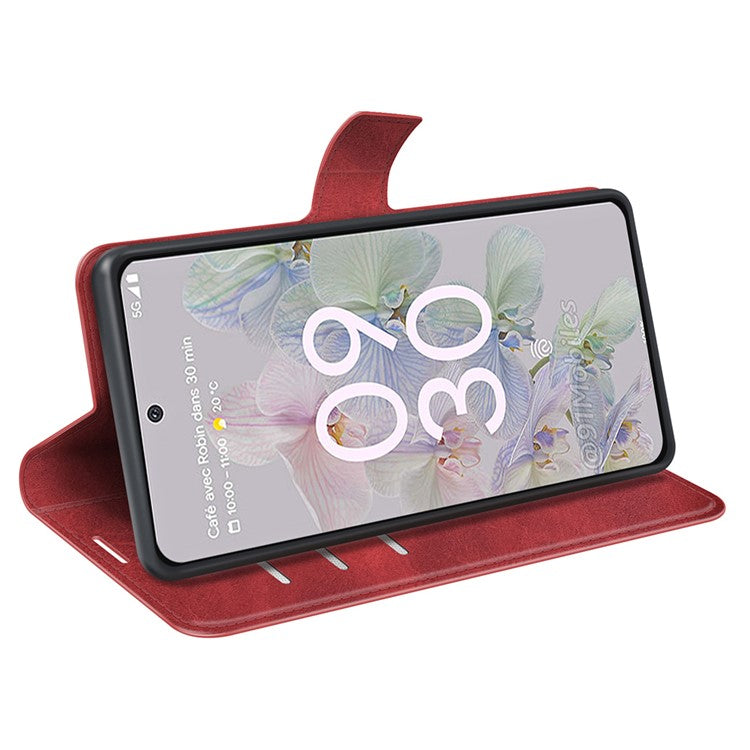 Magnetic Clasp Folio Flip PU Leather + TPU Phone Case Foldable Stand Shockproof Protective Cover for Google Pixel 6a - Red