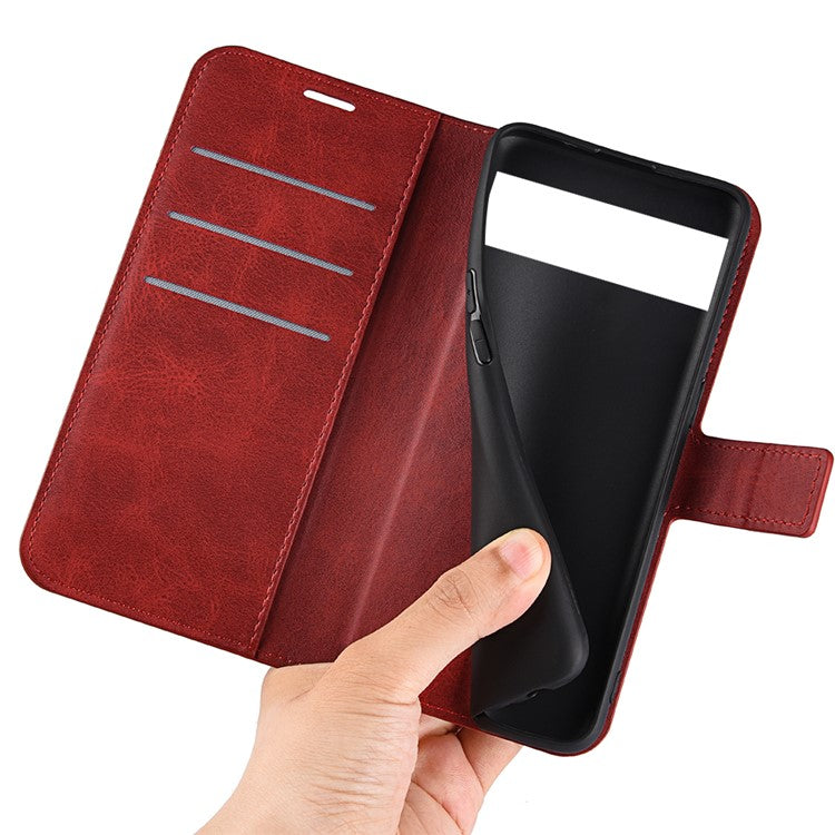 Magnetic Clasp Folio Flip PU Leather + TPU Phone Case Foldable Stand Shockproof Protective Cover for Google Pixel 6a - Red