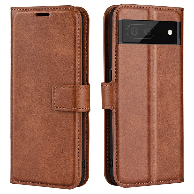 Magnetic Clasp Folio Flip PU Leather + TPU Phone Case Foldable Stand Shockproof Protective Cover for Google Pixel 6a - Light Brown