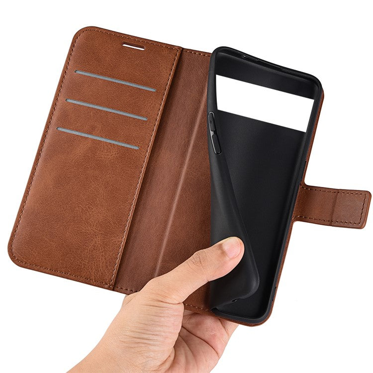 Magnetic Clasp Folio Flip PU Leather + TPU Phone Case Foldable Stand Shockproof Protective Cover for Google Pixel 6a - Light Brown