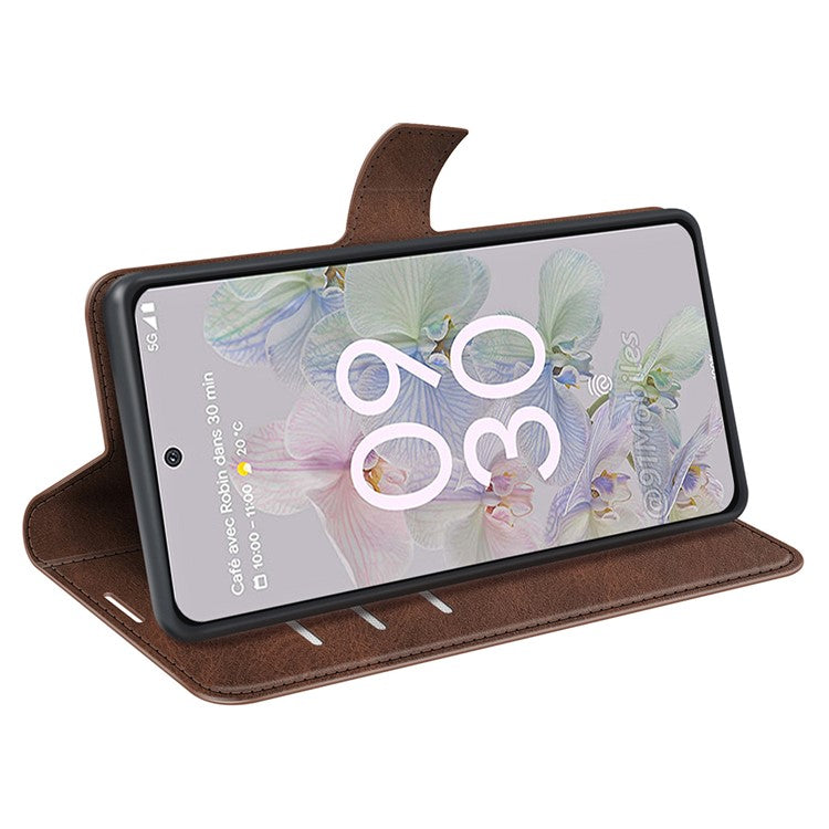 Magnetic Clasp Folio Flip PU Leather + TPU Phone Case Foldable Stand Shockproof Protective Cover for Google Pixel 6a - Brown