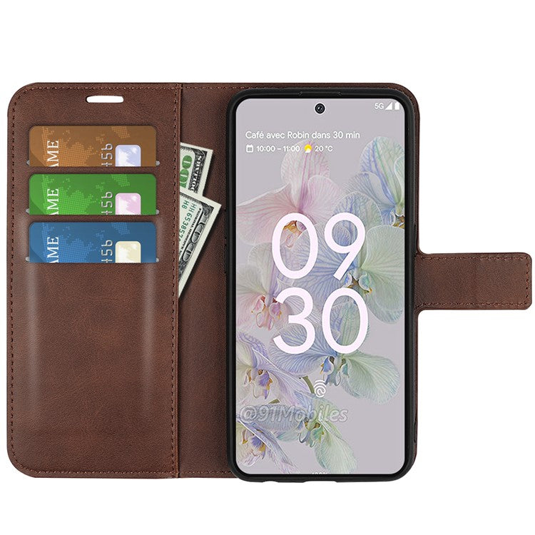 Magnetic Clasp Folio Flip PU Leather + TPU Phone Case Foldable Stand Shockproof Protective Cover for Google Pixel 6a - Brown