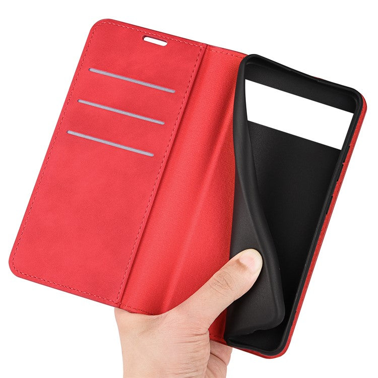 For Google Pixel 6a Wallet Design Mobile Phone Cover Shell TPU and PU Leather Phone Case with Supporting Stand - Red