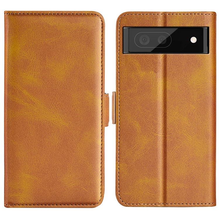 Side Magnetic Double Clasps Stand Wallet Design PU Leather Case Phone Cover for Google Pixel 6a - Yellow