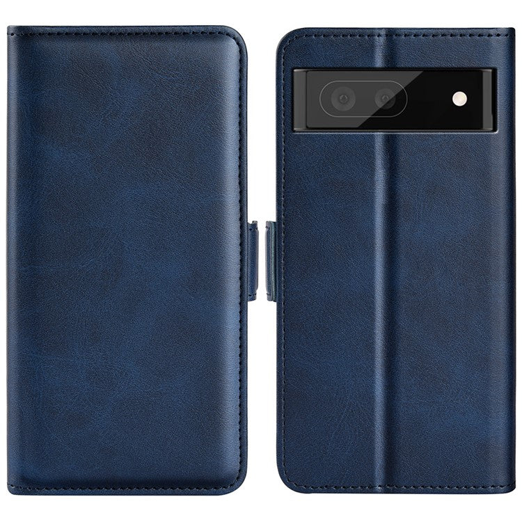 Side Magnetic Double Clasps Stand Wallet Design PU Leather Case Phone Cover for Google Pixel 6a - Blue