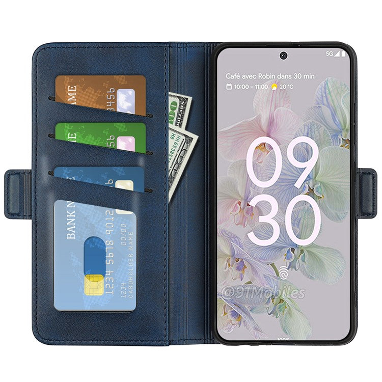 Side Magnetic Double Clasps Stand Wallet Design PU Leather Case Phone Cover for Google Pixel 6a - Blue