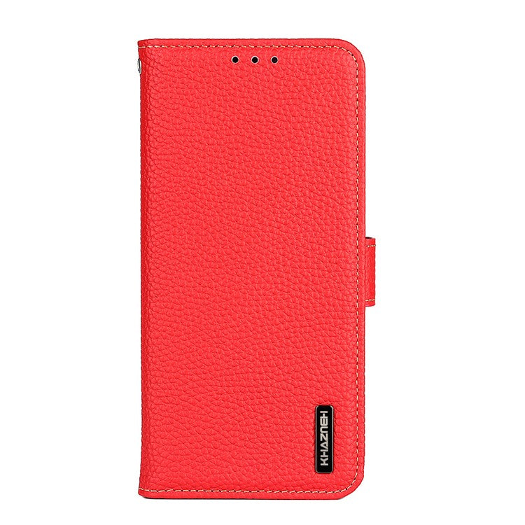 KHAZNEH Litchi Texture Genuine Leather Cover Folio Flip Phone Case with Stand Wallet for Google Pixel 6a - Red