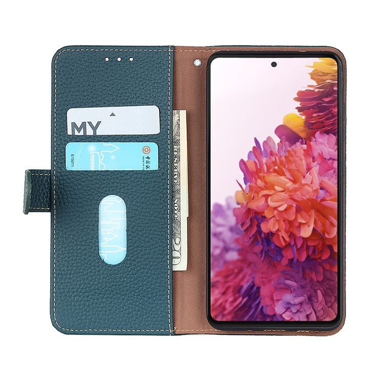 KHAZNEH Litchi Texture Genuine Leather Cover Folio Flip Phone Case with Stand Wallet for Google Pixel 6a - Green