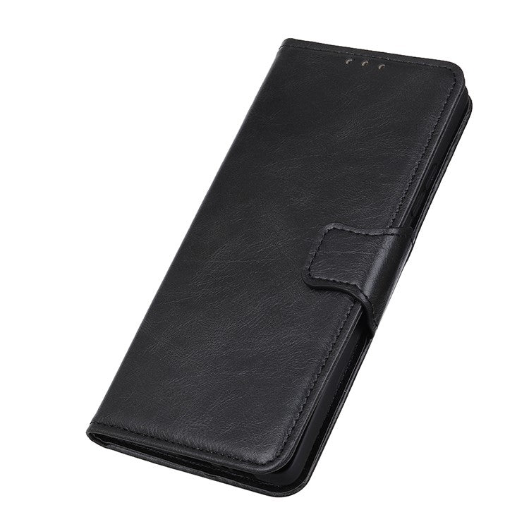 PU Leather Wallet Stand Case Crazy Horse Texture Shockproof Phone Cover Shell for Google Pixel 6a - Black