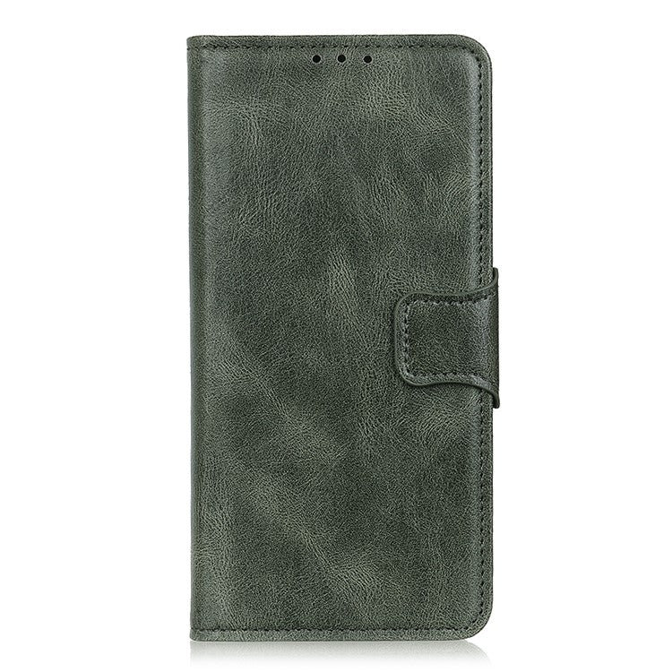 PU Leather Wallet Stand Case Crazy Horse Texture Shockproof Phone Cover Shell for Google Pixel 6a - Blackish Green