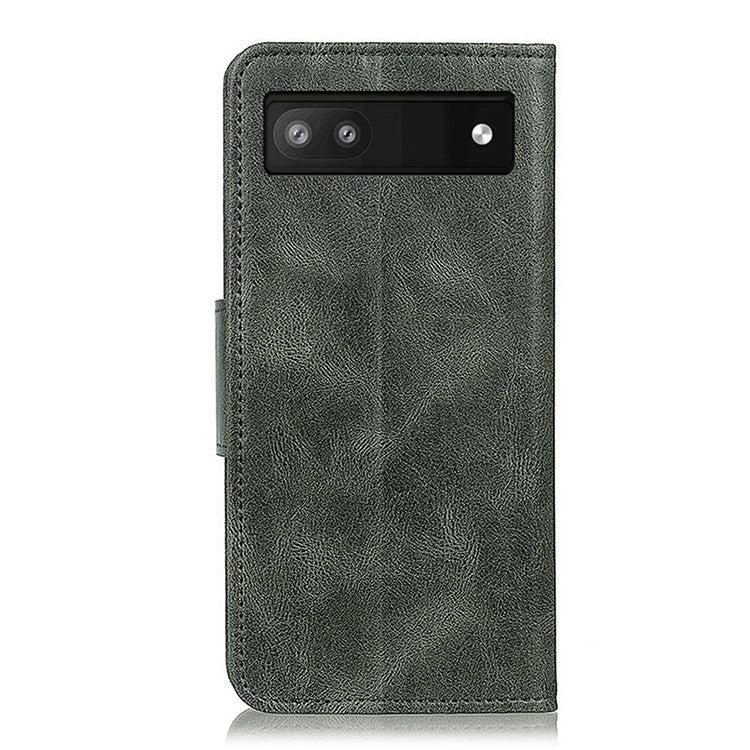 PU Leather Wallet Stand Case Crazy Horse Texture Shockproof Phone Cover Shell for Google Pixel 6a - Blackish Green