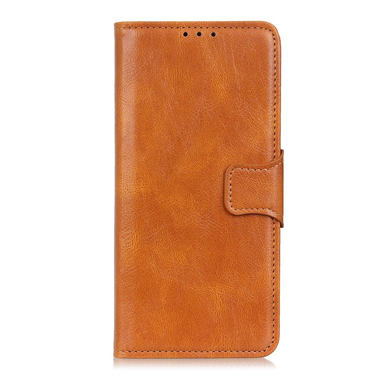 PU Leather Wallet Stand Case Crazy Horse Texture Shockproof Phone Cover Shell for Google Pixel 6a - Brown