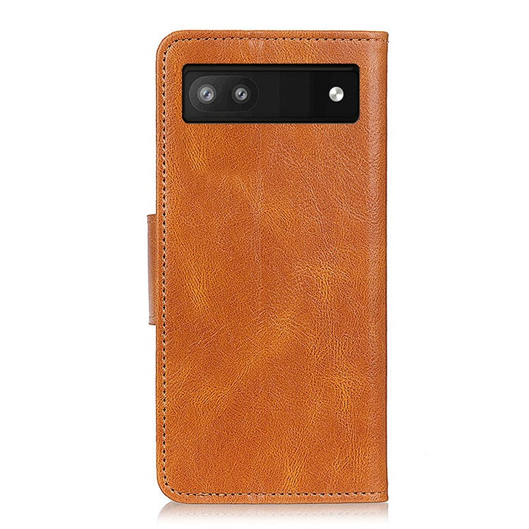 PU Leather Wallet Stand Case Crazy Horse Texture Shockproof Phone Cover Shell for Google Pixel 6a - Brown