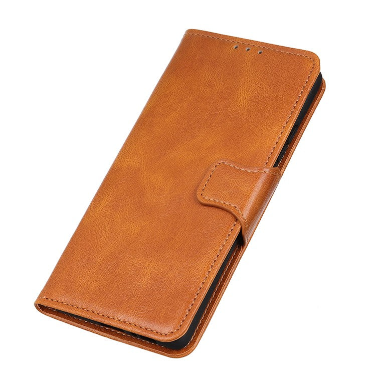 PU Leather Wallet Stand Case Crazy Horse Texture Shockproof Phone Cover Shell for Google Pixel 6a - Brown