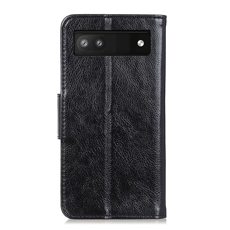 Nappa Texture Split Leather Cover + TPU Case Stand Wallet Protector for Google Pixel 6a - Black