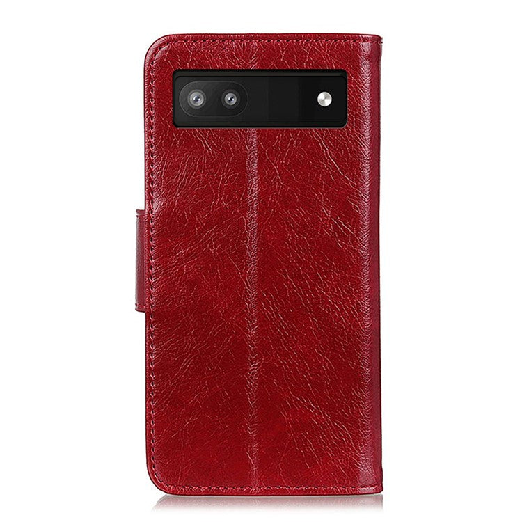 Nappa Texture Split Leather Cover + TPU Case Stand Wallet Protector for Google Pixel 6a - Red