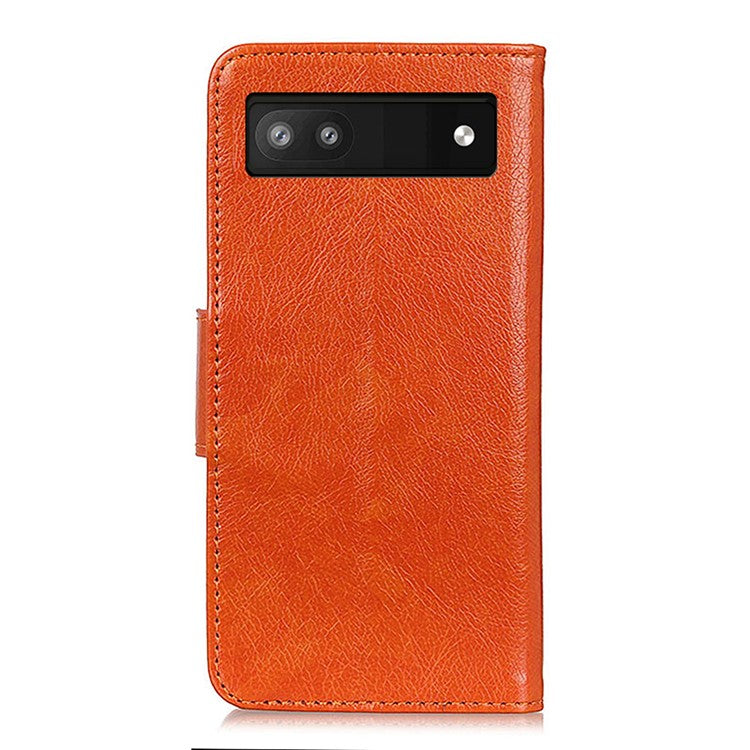 Nappa Texture Split Leather Cover + TPU Case Stand Wallet Protector for Google Pixel 6a - Orange