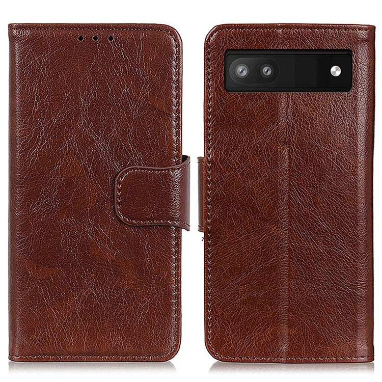 Nappa Texture Split Leather Cover + TPU Case Stand Wallet Protector for Google Pixel 6a - Brown