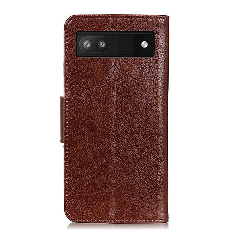 Nappa Texture Split Leather Cover + TPU Case Stand Wallet Protector for Google Pixel 6a - Brown