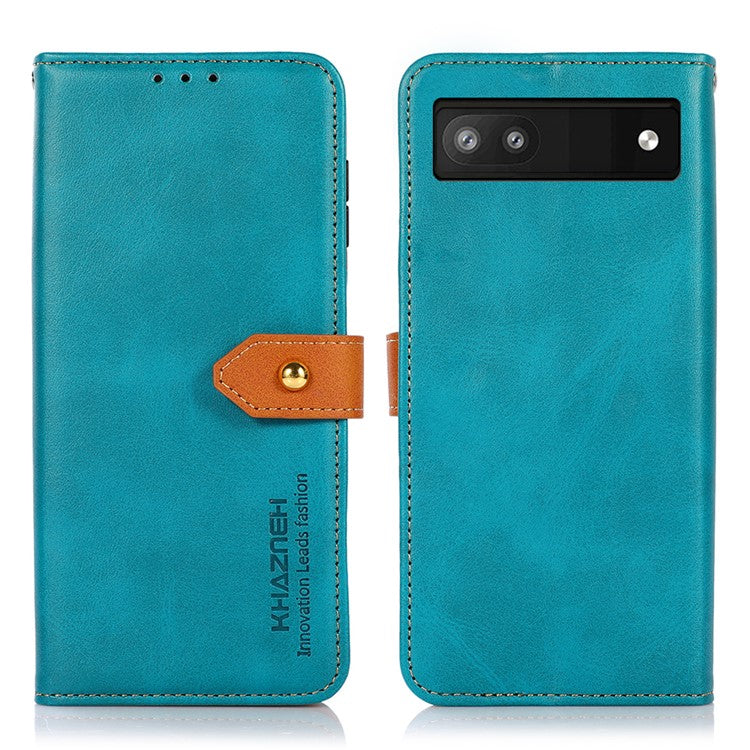 KHAZNEH Magnetic Golden Clasp PU Leather + TPU Case Wallet Stand Protective Cover for Google Pixel 6a - Blue