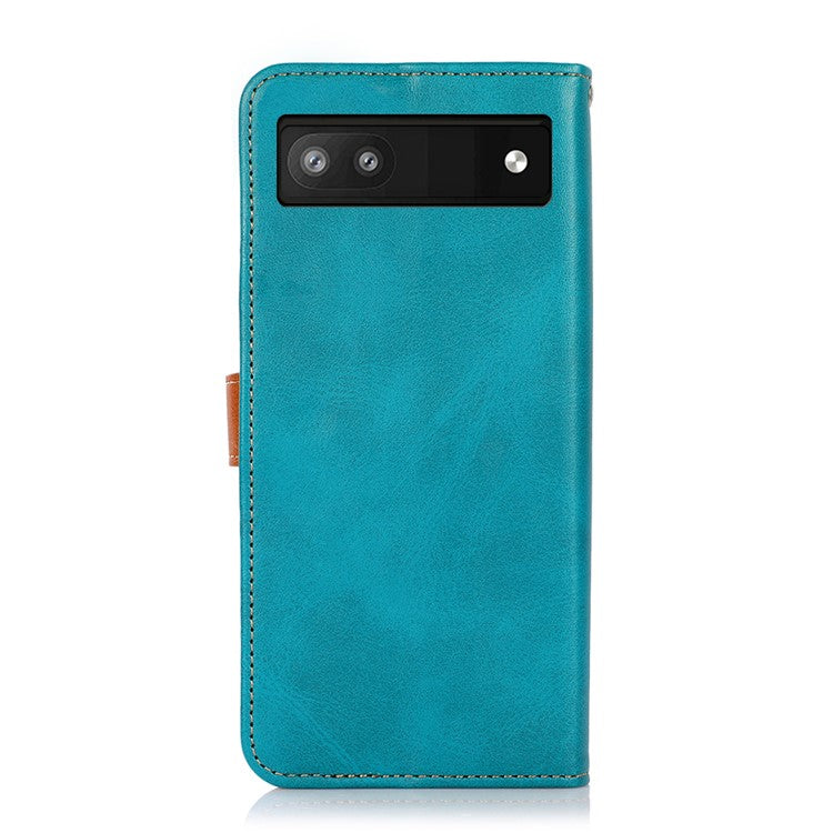 KHAZNEH Magnetic Golden Clasp PU Leather + TPU Case Wallet Stand Protective Cover for Google Pixel 6a - Blue