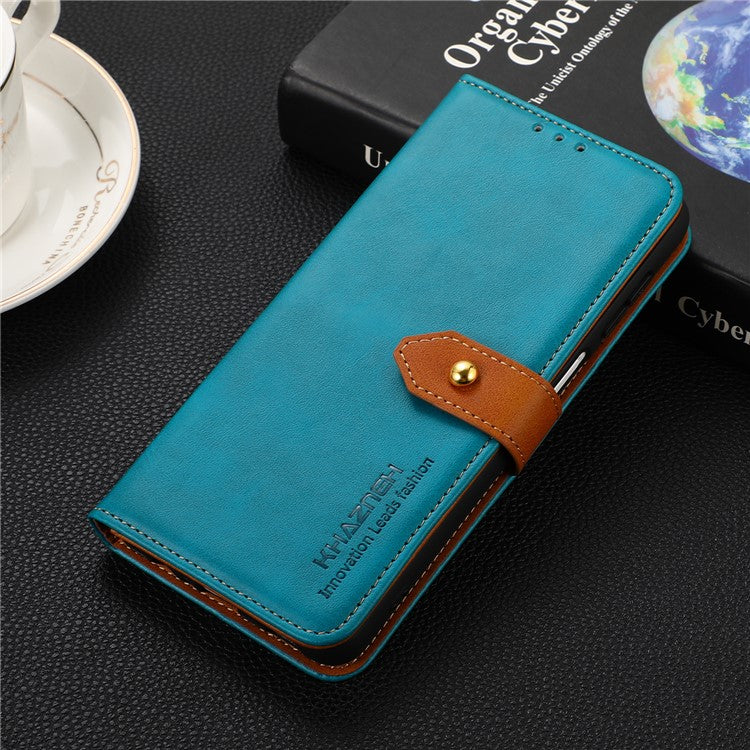 KHAZNEH Magnetic Golden Clasp PU Leather + TPU Case Wallet Stand Protective Cover for Google Pixel 6a - Blue