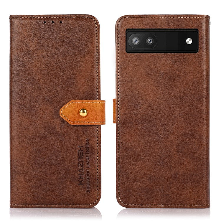 KHAZNEH Magnetic Golden Clasp PU Leather + TPU Case Wallet Stand Protective Cover for Google Pixel 6a - Brown