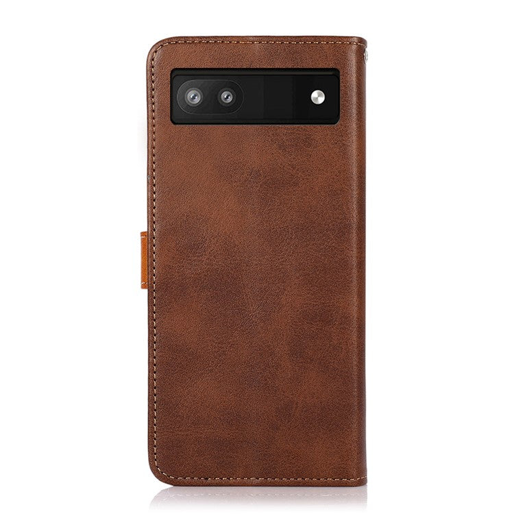 KHAZNEH Magnetic Golden Clasp PU Leather + TPU Case Wallet Stand Protective Cover for Google Pixel 6a - Brown