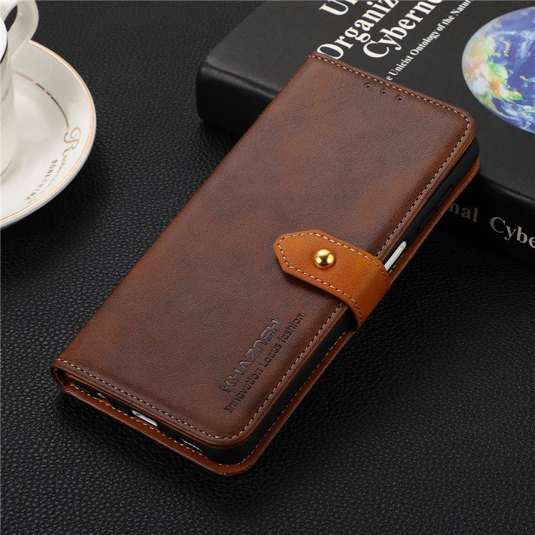 KHAZNEH Magnetic Golden Clasp PU Leather + TPU Case Wallet Stand Protective Cover for Google Pixel 6a - Brown