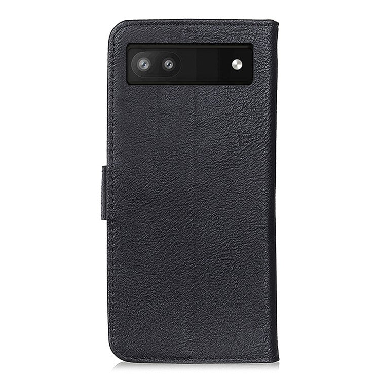 KHAZNEH Textured PU Leather Magnetic Protective Case Book Stand TPU Inner Wallet Flip Cover for Google Pixel 6a - Black