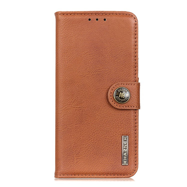 KHAZNEH Textured PU Leather Magnetic Protective Case Book Stand TPU Inner Wallet Flip Cover for Google Pixel 6a - Brown