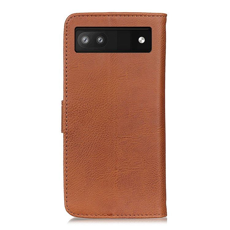 KHAZNEH Textured PU Leather Magnetic Protective Case Book Stand TPU Inner Wallet Flip Cover for Google Pixel 6a - Brown