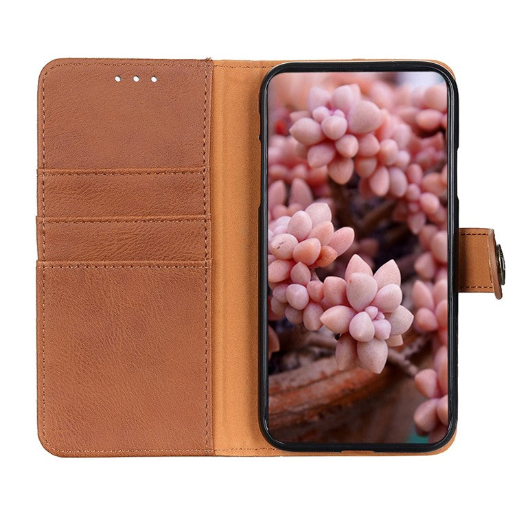 KHAZNEH Textured PU Leather Magnetic Protective Case Book Stand TPU Inner Wallet Flip Cover for Google Pixel 6a - Brown