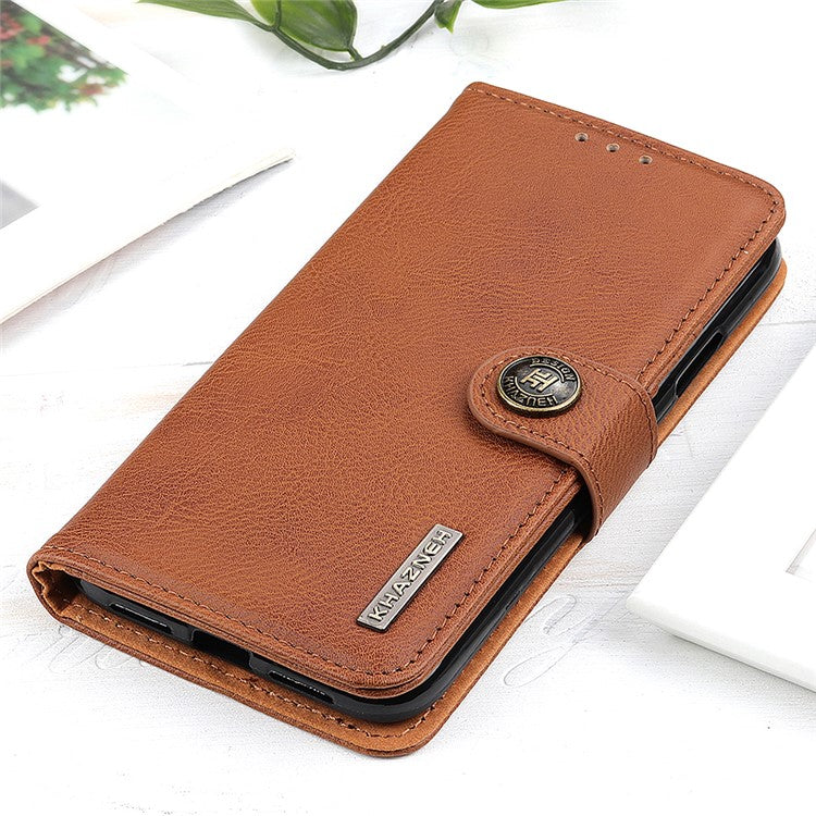 KHAZNEH Textured PU Leather Magnetic Protective Case Book Stand TPU Inner Wallet Flip Cover for Google Pixel 6a - Brown