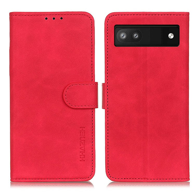 KHAZNEH Magnetic Closure Retro Texture Leather Case Stand Wallet Flip Leather + TPU Inner Shell Phone Cover for Google Pixel 6a - Red