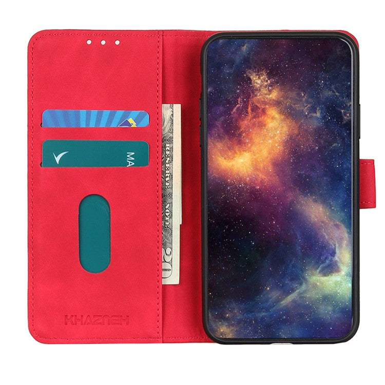 KHAZNEH Magnetic Closure Retro Texture Leather Case Stand Wallet Flip Leather + TPU Inner Shell Phone Cover for Google Pixel 6a - Red