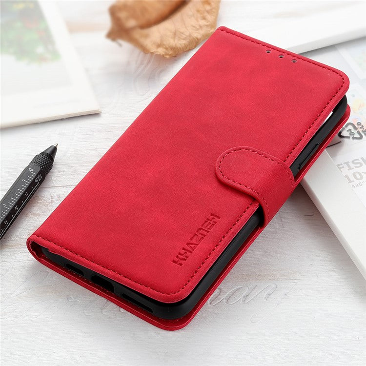 KHAZNEH Magnetic Closure Retro Texture Leather Case Stand Wallet Flip Leather + TPU Inner Shell Phone Cover for Google Pixel 6a - Red