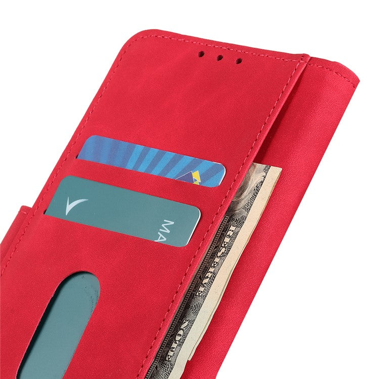 KHAZNEH Magnetic Closure Retro Texture Leather Case Stand Wallet Flip Leather + TPU Inner Shell Phone Cover for Google Pixel 6a - Red