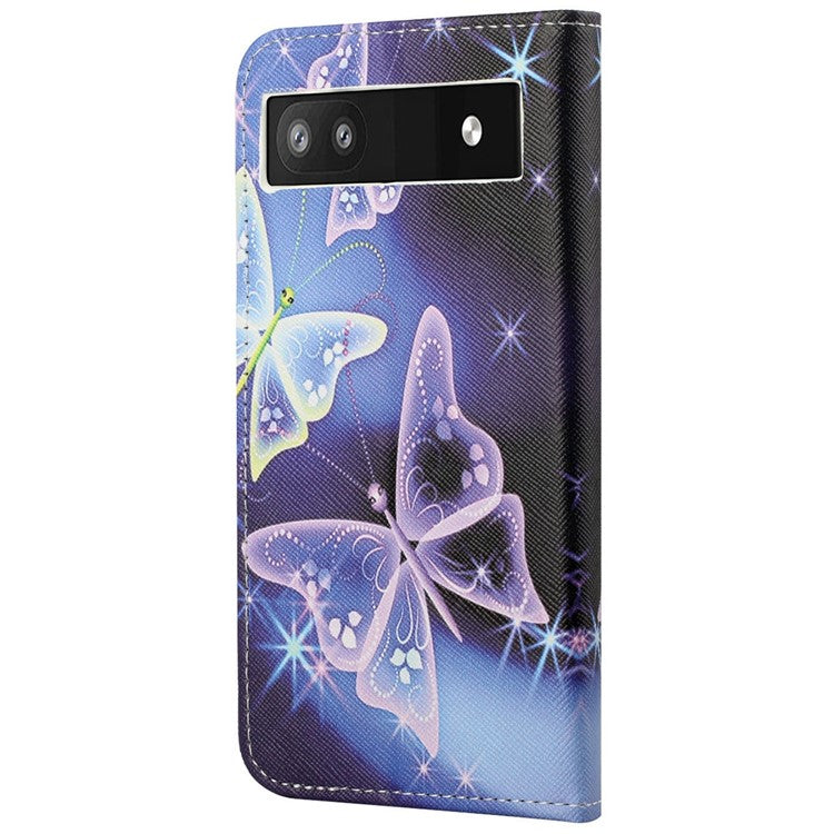 Magnetic Closed Folding Phone Case Cross Texture PU Leather Protective Cover with Wallet for Google Pixel 6a - Sparkling Butterflies