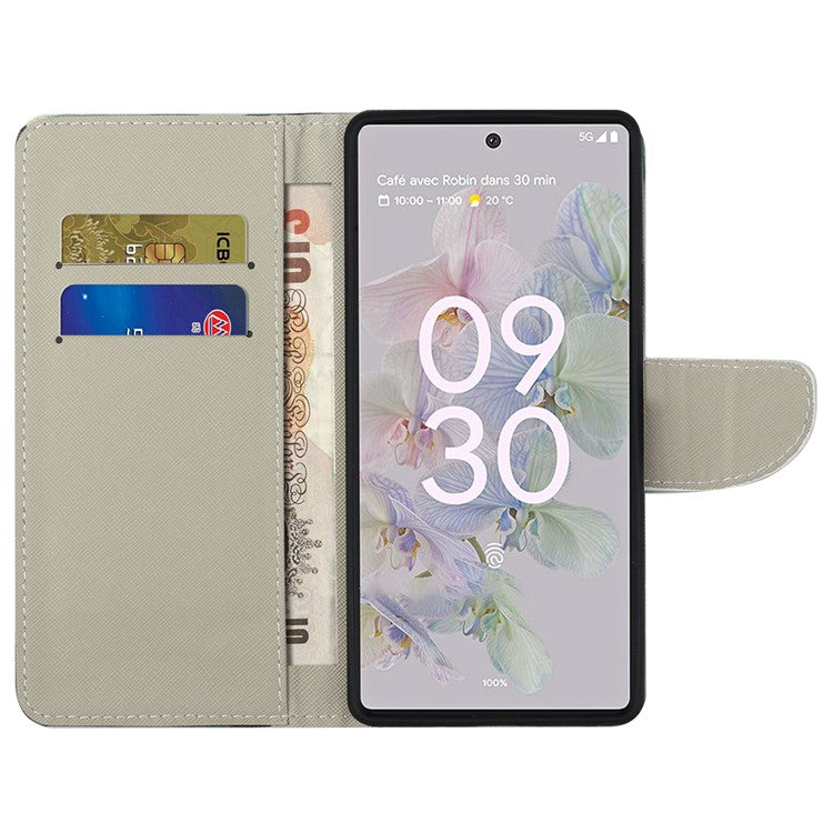 Magnetic Closed Folding Phone Case Cross Texture PU Leather Protective Cover with Wallet for Google Pixel 6a - Sparkling Butterflies