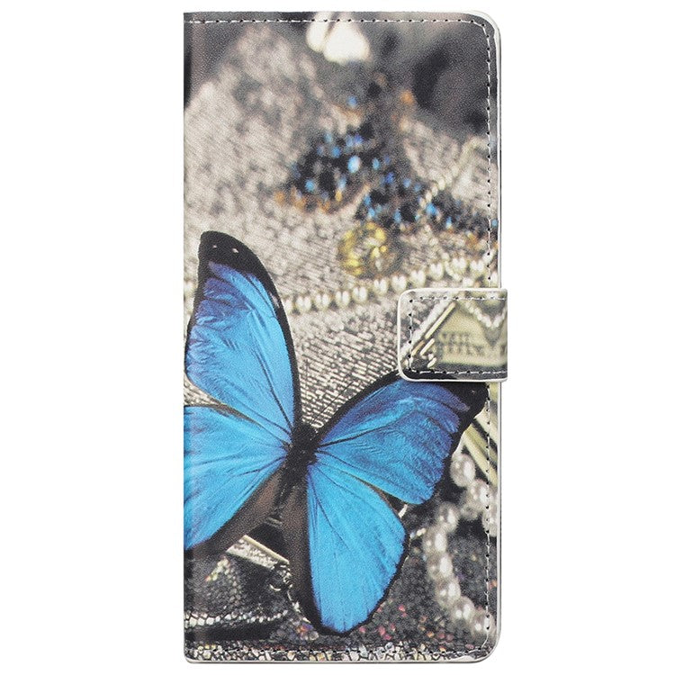 Pattern Printing TPU + PU Leather Stand Magnetic Closure Flip Case with Card Slots and Cash Pocket for Google Pixel 6a - Blue Butterfly