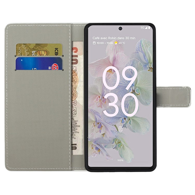 Pattern Printing TPU + PU Leather Stand Magnetic Closure Flip Case with Card Slots and Cash Pocket for Google Pixel 6a - Blue Butterfly