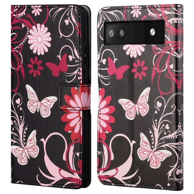 Pattern Printing TPU + PU Leather Stand Magnetic Closure Flip Case with Card Slots and Cash Pocket for Google Pixel 6a - Butterflies and Flowers