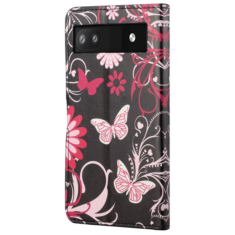 Pattern Printing TPU + PU Leather Stand Magnetic Closure Flip Case with Card Slots and Cash Pocket for Google Pixel 6a - Butterflies and Flowers