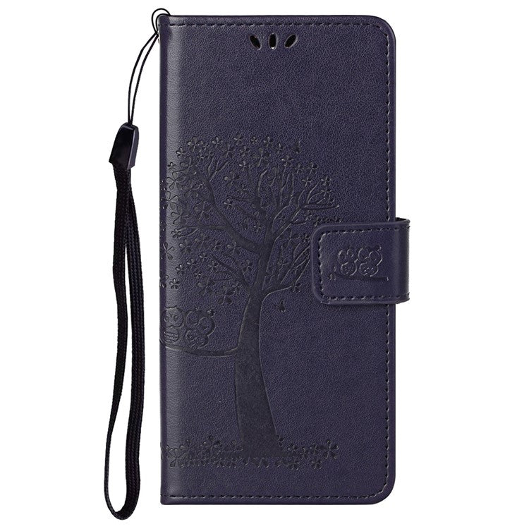 Scratch-proof PU Leather Protective Cover Imprinted Owl Pattern Phone Case with Stand Wallet for Google Pixel 6a - Dark Blue