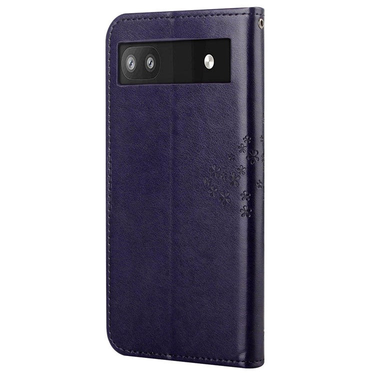 Scratch-proof PU Leather Protective Cover Imprinted Owl Pattern Phone Case with Stand Wallet for Google Pixel 6a - Dark Blue